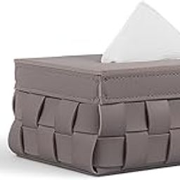 Antalya Homes Faux Leather Woven Basket Style Design Tissue Box Holder, Car Visor Tissue Box Holder, Napkin Holder for Kitchen Bathroom and Dining Table, Home/Office Decor | 23x13 cm (Grey)-image-0