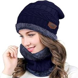 Woolen Hat Cap,Woolen Neck Warmer Scarf Men & Women Winter Woolen Cap Hat Woolen Neck Warmer Scarf Set for Men & Women Velvet Neck Scarf Free Size-picture-10