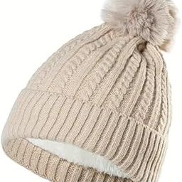 RR DESIGN Winter Warm Wool Pom Pom Hat Soft Thick Knit Acrylic Beanie Hat Caps-Winter Headgear for Girls and Women's-image-26