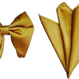 Voici Men's Bow Tie and Powcket Square Combo Satin Microfiber Golden Colored Free Size-picture-44