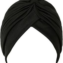 Women's Pleated Head Wrap Knit Bonnet Turban/Pleated Stretchable Polyester Women’s Turban Head Cover/Sun Cap Black-image-5