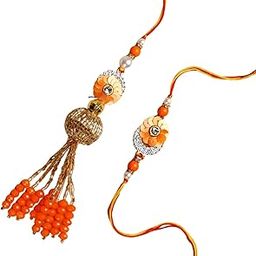Orange Beaded Rakhi for Brother & Bhabhi (Set of 2) |Rakhi for Bhai & Lumba for Bhabhi-image-35
