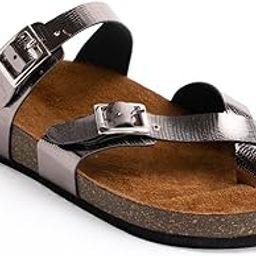 Lizard Grain Adjustable Flat Sandals Buckle Straps Cork Sandal For Women-image-74
