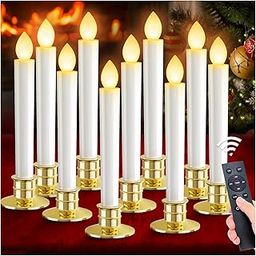 OCATO Christmas Window Candle Lights: 10 Pcs Flameless Candles Christmas Decorations LED Candles Gold Candle Holders Ideal for Thanksgiving Christmas Fall Home Decor-image-59