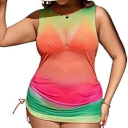 Plus Size Gradient Multicolor Color Three-Piece Swimsuit - XL - 8XL-image-86