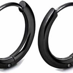 Pair of Mens Black Hoop Earring Set Stylish Brass-image-78