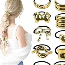 Needs Metal Ponytail Hair Cuffs, Geometric Design, Glossy Elastic Ponytail Holders, Gold, Pack of 3-image-26