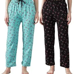 anixa Womens 100% Cotton Loungwear Pyjama Pant With Side Pockets - Combo Pack Of 2-picture-45