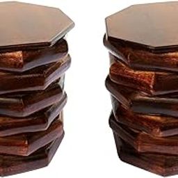 WOODILLA Hexagonal Wooden Side Tables, Small Stool, Work Fancy Designer Foot Coffee, Fruit Stool,Round Table, Set of 2-image-70