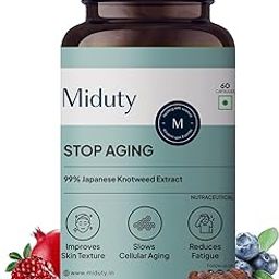 Miduty Stop Aging Trans Resveratol 250mg with Green Tea Leaf Extract 300mg | Quercetin, Bitter Orange Extract & Pomegranate Fruit Extract | Powerful Antioxidant Formula | Anti Aging Supplement for Youthful Skin | 60 Veg Capsules-2