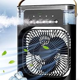 Drumstone 【12 YEARS WARRANTY】 Portable Air Conditioner Fan. This black air fan features a 500 ml water tank, USB personal cooler, mini humidifier with 7 colors LED light, 3 timer options_Multicolor-17