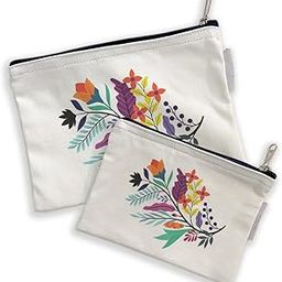 Printed Canvas Pouches with Zipper- Multipurpose Makeup Pen Pencil Case Cotton Canvas Cosmetic Bag Travel Cosmetic Bag Pouch -2 Piece Pack (D3) (Floral)-image-51