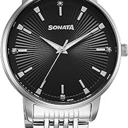 Quartz Analog Black Dial Stainless Steel Strap Watch for Men-image-64