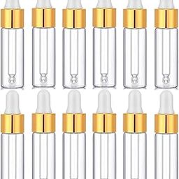 Hunky Dory 12pcs 5ml Mini Transparent Glass Dropper Bottles Small Sample Vials for Traveling Essential, Oils,Cosmetic, Liquid, Perfume-86