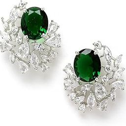 Women Green American Diamond Stud Earrings-48