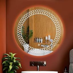 NEVEX 24X24 inch Round Wall Mounter Mirror with Led Light for Wash Basin with Smart 3 Light Tone (Cool White,Natural White and Warm White)-image-78