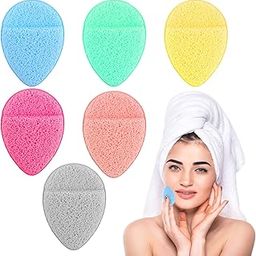 MAYCREATE® 6pcs Face Sponges, Reusable Facial Cleaning Sponges, 6 Colors Facial Cleansing Sponges Wet Use Deep Cleansing Sponge Pads for Makeup Removal, Gentle Exfoliation, 7x9.7cm-52