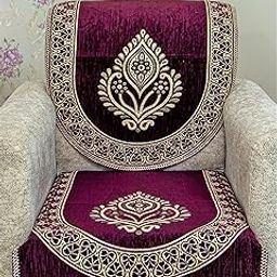 KREEVA Velvet Chenille Sofa Cover | for 5 Seater (3+1+1) Sofa | (Ciaz Purple_2, 6 Piece Set) | Sofa Slipcovers-image-98
