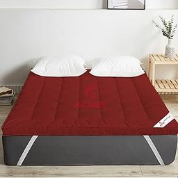 ACHIR 2500 GSM Microfiber Finest Imported Super Soft Mattress Topper/Padding Double Bed, 72"x72" (Maroon, 6 ft x 6ft)-image-6