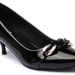Women Pointed Toe Kitten Heel Slip-On Pumps with Chain Detail-picture-50