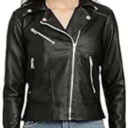 Women Biker Leather Standard Length Jacket BLACK-image-80