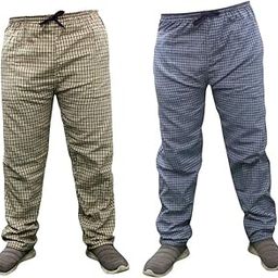 Men's Cotton Pyjama Pants, Checkered Pattern, Drawstring Waist, Casual Loungewear, Grey and Blue-image-20