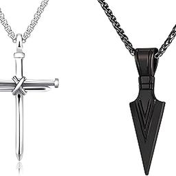 Cross Nail Silver Pendent And Arrowhead Pendent Silver Men's Fashion Jewellery Combo Pack 2 Stainless Steel Stylish Locket Pendants Necklace Chain For Boys Men Women Girls-image-57