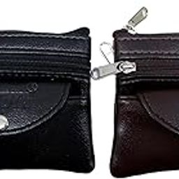Small Leather Coin Purse with Double Zipper Compartments, Black, Pack of 2-image-7