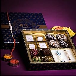 Oriole Gifts Rakhi Hamper for Brother and Bhabhi with Premium Chocolates, Dry Fruits Truffles and Choco Dates | Bhaiya Bhabhi Evil Eye Lumba Rakhi Gift Combo Set and Chocolates Gift for Kids-image-31