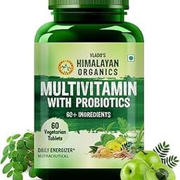Vlado’s Himalayan Organics Multivitamin With Probiotics - 60 Ingredients Supplement For Men And Women | Vitamin C, D, E, B3, B5, B12, Zinc, Magnesium, Giloy & Biotin | Good For Bone & Joint Support | Gut health - 60 Veg Tablets-25