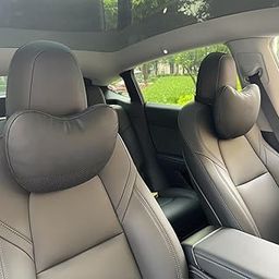 TANOLA TESBEAUTY Tesla Seat Headrest Pillow 2 Packs Tesla Neck Pillow Uniquely Designed for Tesla Model Y/3 Neck Support Cushion Genuine Nappa Leather Visible Strap Black-image-20