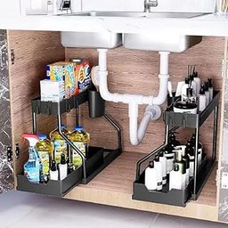 SIMESTICH L-Shaped Under Sink Organizers and Storage for Bathroom & Kitchen Adjustable Cabinet Organizer with Slide-Out Baskets, Space-Saving Rack-22