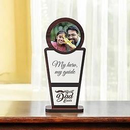 GKD Best Dad Personalized Wooden Trophy – Custom Photo Printed Memento Gift for Father, Birthday, Father’s Day, Retirement, Wooden Desk Decor, Unique Keepsake for Dad (8x4 inches Best Dad)-image-98