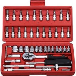 46 In 1 Pcs Tool Kit & Screwdriver and Socket Set, Hand Tool Kit Wrench Set Multi-Purpose Combination Tool Case Precision Ratchet Socket Set, Wrench Sleeve Suit Hardware Auto Car Repair Wrench Tools-0