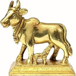 ESPLANADE Brass Holy Kamdhenu Kamadhenu Cow and Calf Sculpture - Lucky Figurine Idol Statue Sculpture (3" Inches)-image-11