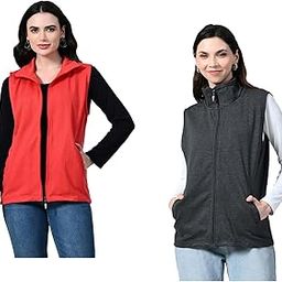 Women Solid Fleece Warm Zipper Sleeveless Jackets for Winter (Pack of 2)-image-99