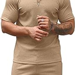Men's Polo Shirt and Shorts Set | Summer Fashion Short Sleeve Solid Zipper 2 Pieces Outfits for Men-image-18