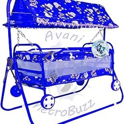 AVANI METROBUZZ Beautiful Printed Lightweight Baby Swing Cradle Cot and Stroller/Jhula with Mosquito Net AM21 (Color - Blue)-10