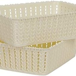 Cutting Edge Essentials Multipurpose Storage Baskets with Handles, Plastic Organizer for Kitchen Fruits, Vegetables, Bathroom, Stationary items, Countertops, Cabinets, Wardrobe -Set of 2 Small, round-0