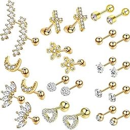 24Pcs Stud Earrings Set Flatback Gifts Barbell for Men Women Gold | Jewelry & Watches | Fashion Jewelry | Earrings-image-11
