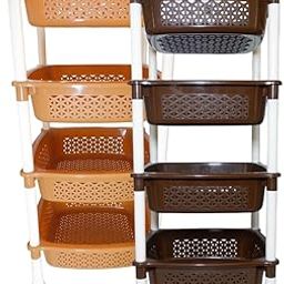 Simply Home Sorto Multipurpose Plastic Storage Rack | 4 Shelf Stackable Organizer Basket Rack for Fruits,Vegetables, Stationery, Toys | Kitchen, Home & Office Use |Pack of 2 | Camel Brown-image-88
