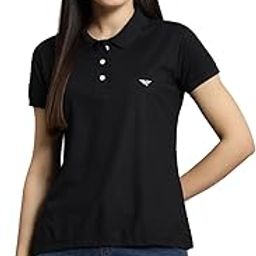 Women Solid Half Sleeves Polo Neck T-shirt-BZR2001-BLACK-image-78