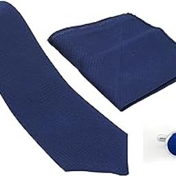 Navy Blue Self Italian Silk Tie, Pocket Square & Matching Cufflink Gift Set for Men – 2.75" Slim Necktie, 10x10 Handkerchief, Brass Cufflinks – Elegant Formal Accessories in Wooden Gift Box-image-65