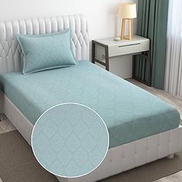 Fresh From Loom Microfiber Rotary Printed Bed Sheet - Single Bedsheet, Hypoallergenic, Wrinkle Free with 1 Pillow Covers (60 x 90 Inches | Turquoise, Damas Design) 144 TC-image-97