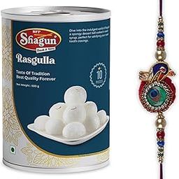Shagun Rakhi Gift Pack – 1 Rakhi with 500Gm Rasgulla Tin (Soft & Juicy) – Traditional Raksha Bandhan Sweet Combo for Brother-image-62