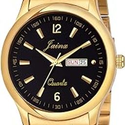 Premium Golden Chain Day and Date Feature Analog Stainless Steel Black Dial Gold Plated Band Wrist Watch for Men - JM1132-image-48