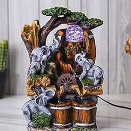 CHRONIKLE Polyresin Elephant Design Tabletop 3 Steps Water Fountain for Home Decor with Multicolor LED, Speed Controller Pump & Crystal Ball (Size: 23.5 x 18 x 35 CM |Color: Multi | Weight: 1840 Gram)-image-73