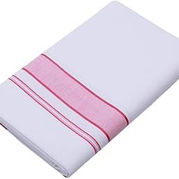 100% cotton Smart Line White Single Dhoti Wide Kara Men's temple wear dhoti Dark Pink colour wide border-image-56