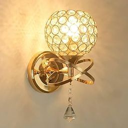 BLISSBELLS Crystal Wall Sconce Light with Gold Metal Frame, Decorative Wall Lamp with Hanging Crystal Pendant, Warm White-11