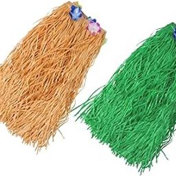 Parliky 2Pcs Hawaiian Grass Table Skirt Decorations for Tropical Beach Party Summer Birthday Events Grass Construction for Luau Dance Celebrations-image-1